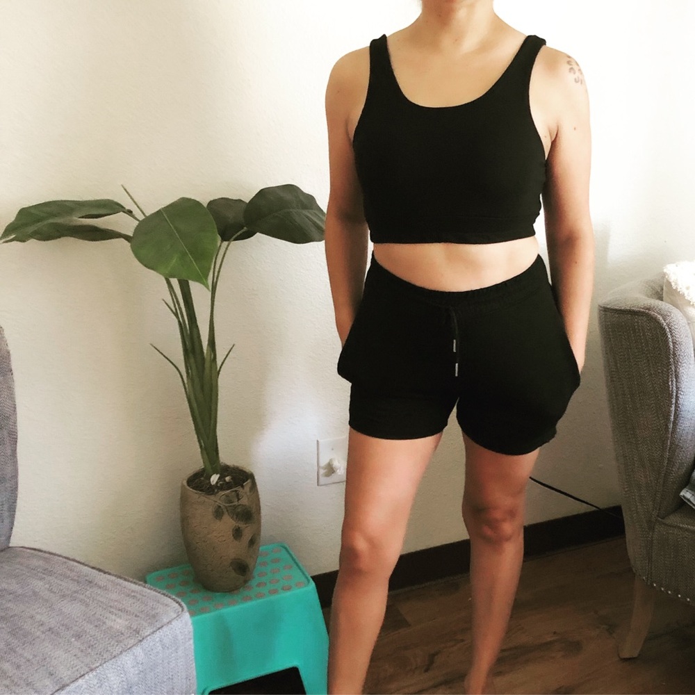 2piece black crop and shorts